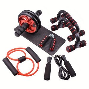 7pcs,set Ultimate Ab Workout Set - Push-up Stand, Ab Wheel, Mini Mat, Resistance Band, Jump Rope & Hand Gripper - Strengthen Core, Build Muscle, Burn Fat Faster