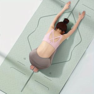 TPE Yoga Mat with Asana Guide Line - 1pc Non-Slip, Thick Fitness Mat for Improved Alignment & Stability